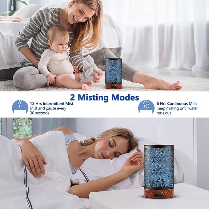 EQUSUPRO Essential Oil Diffuser Electric Cool Mist Aroma Diffuser with Intermittent Mode, Auto Shut-Off Protection, 7 Colors Changing LED Light for Home Office Decor & Gift (Sea)