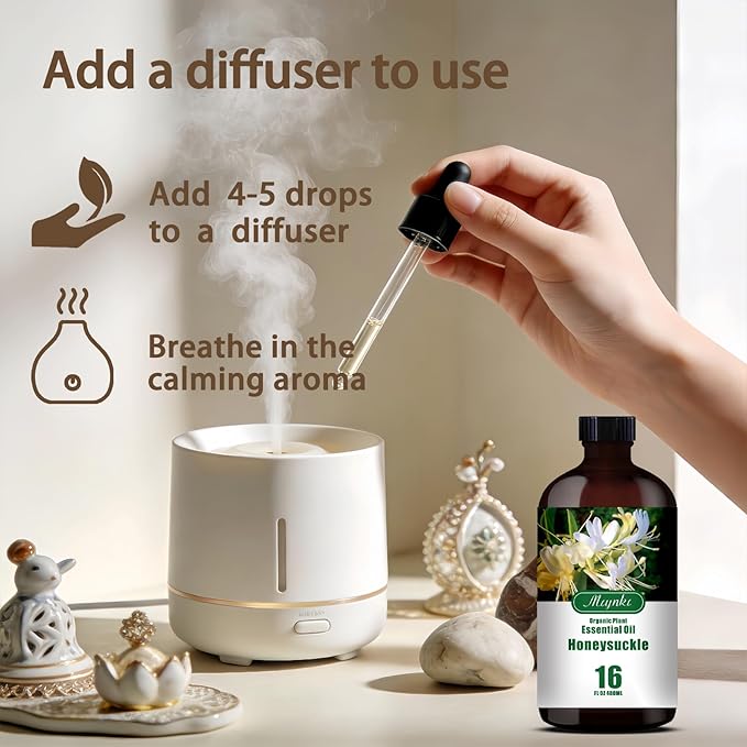 Honeysuckle Essential Oil – MLYNKL Honeysuckle Oils 16.33 fl oz for Diffusers, Humidifiers, Massage, DIY Candles, Soap, Cleaning, Home, Yoga, Office, Gifts - 490 ml