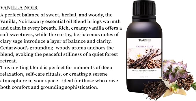 Luxury Essential Oil Blend Therapeutic Grade Aromatherapy Oil for Diffuser, Massage, Spa & Relaxation | Stress Relief & Wellness Gift Ready Packaging 1Fl Oz (Vanilla Noir)