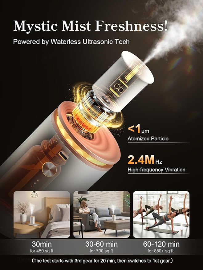 Ceeniu waterless diffusers for Home, Ultrasonic Atomization, Quiet Design, 1000 sq. ft Coverage, Small Diffuser for Large Space, Auto Off, Essential Oil diffuer air fresheners