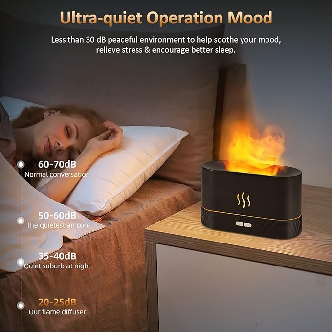 Flame Diffuser Humidifier-Auto Off 180ml Essential Oil Diffuser-2 Modes Brightness Aroma Humidifier with Fire Flame Effect for Home,Office,Spa,Gym(White)…