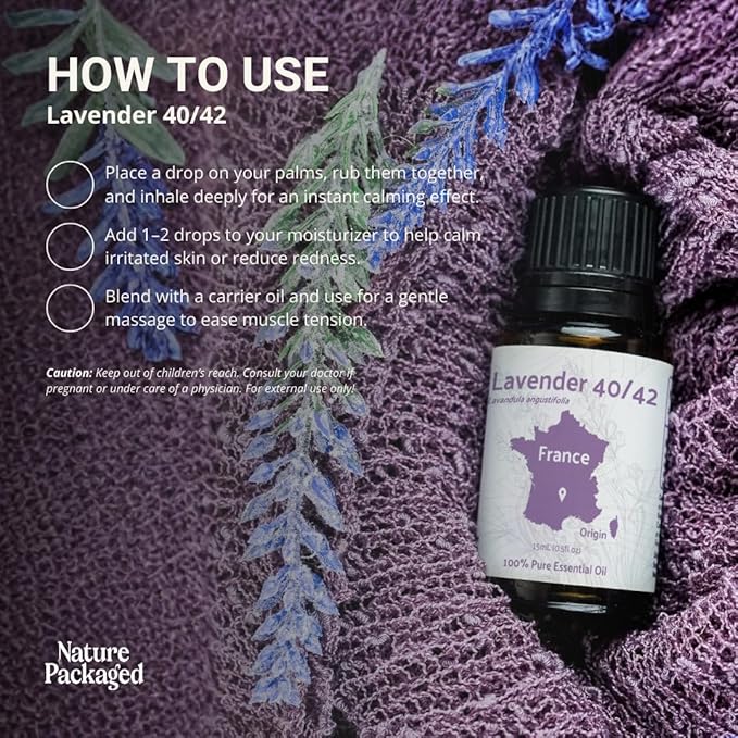 Lavender 40/42 Essential Oil Direct from France - Essential Oil for Candle Making and Soaps - Pure Lavender 40/42 Oil for Aromatherapy, Skincare, Haircare, Perfumes (15 mL)