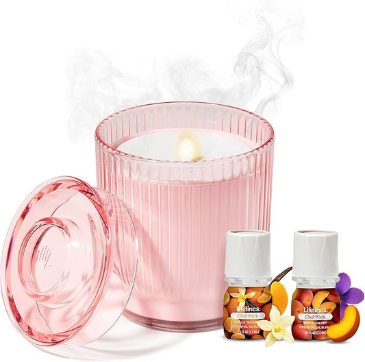 Lifelines Flameless Candle Aromatherapy Essential Oil Diffuser with 2 ClickWick Essential Oil Blends - Cordless & Waterless Diffuser for Home - Scented Electric Candles Blow Out Flame - Pink Jar