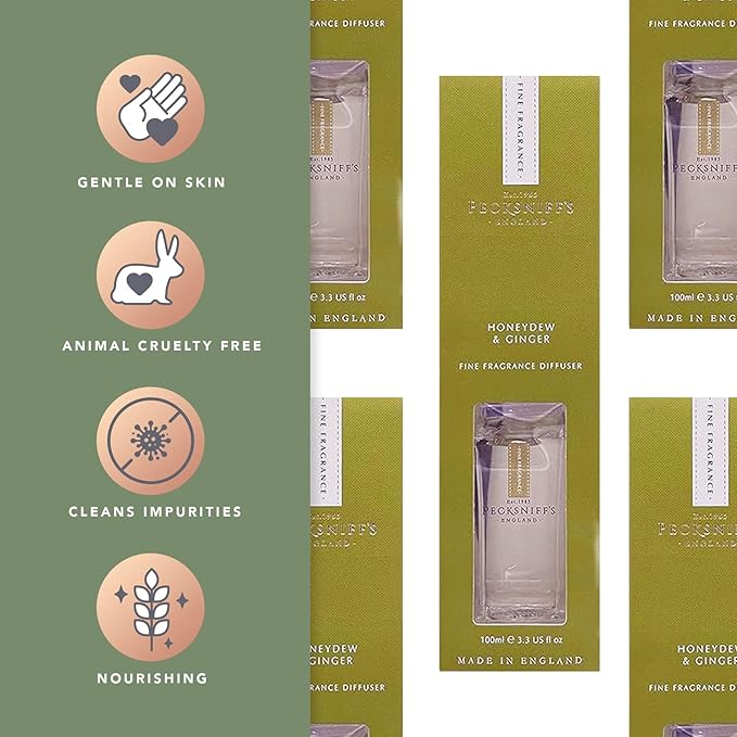 Pecksniff's Prestige Square Reed Diffuser Set, Honeydew & Ginger, 100 ml/3.38 Fl Oz
