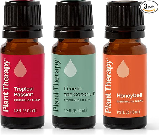 Plant Therapy Tropical Scents Home Set of 3 Essential Oil Blends Including Natural Scents to Scent Your Home with Honeybell, Lime in The Coconut & Tropical Passion 10 mL (1/3 oz) Each