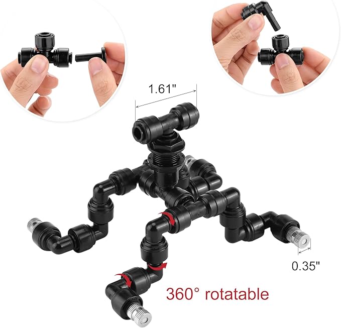 CozyCabin 4-Heads Reptile Mister Nozzles, 1/4'' Reptile Spray Nozzle 360 Degree Adjustable Detachable Nozzle - Fine Mist Fogger for Terrarium, Aquarium Rainforest