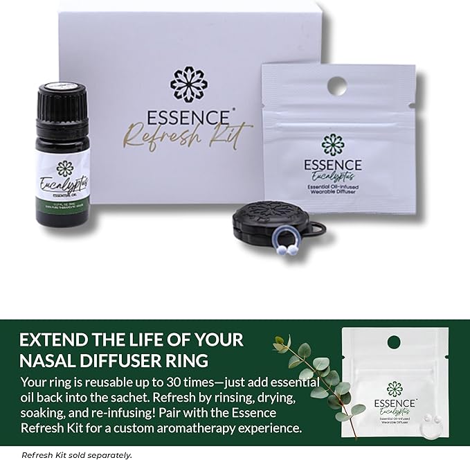 HONÉ Essence Wearable Aromatherapy Nasal Diffuser – Eucalyptus Essential Oil Nose Ring Silicone Inhaler for Stress & Mood Support - Made in USA & Travel-Friendly