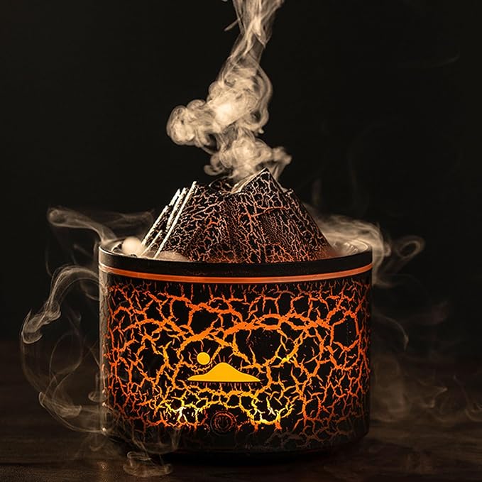 Fockety Volcano Essential Oil Diffuser, 7 Colors Night Lights Cool Mist Humidifier for Bedroom, 180ml Aroma Diffuser for Office, USB Waterless Auto Off Aromatherapy Diffuser (Black)