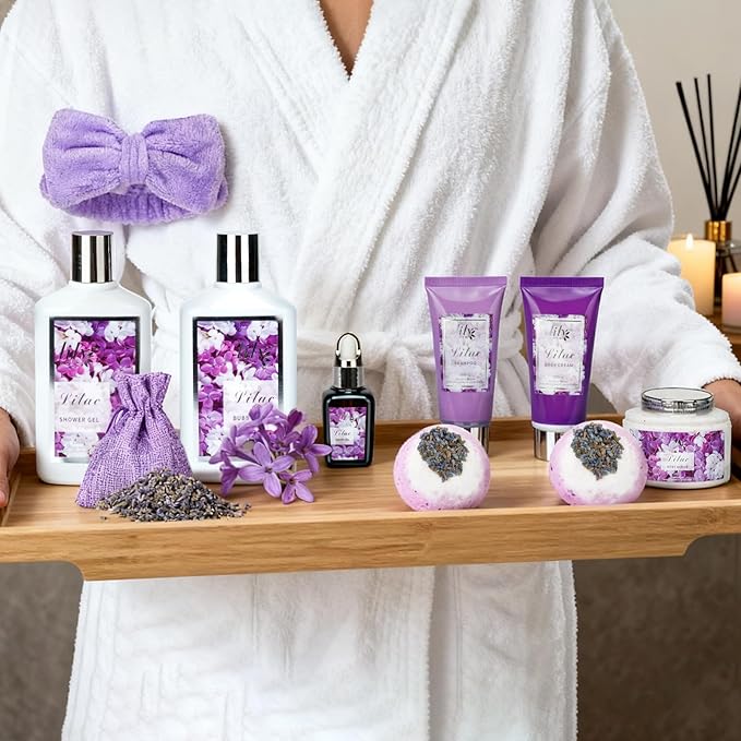 Mothers Day Gifts for Mom, Gifts for Women, Spa Gift Basket for Women, 17-Piece Lavender Lilac Bath and Body Gift Set, Pampering Bath Set | Spa Kit, Gift for Valentines Day, Birthday, Christmas