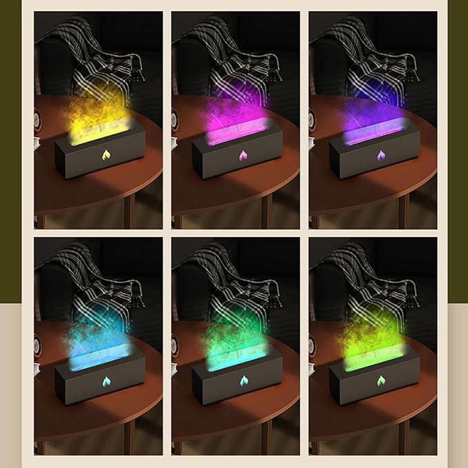 Flame Air Diffuser 3D Fireplace Appearance Multi Colored Fire Automatic Power Off 320ml Silent Flame Mist Air Humidifier for Bedroom Office (Black)