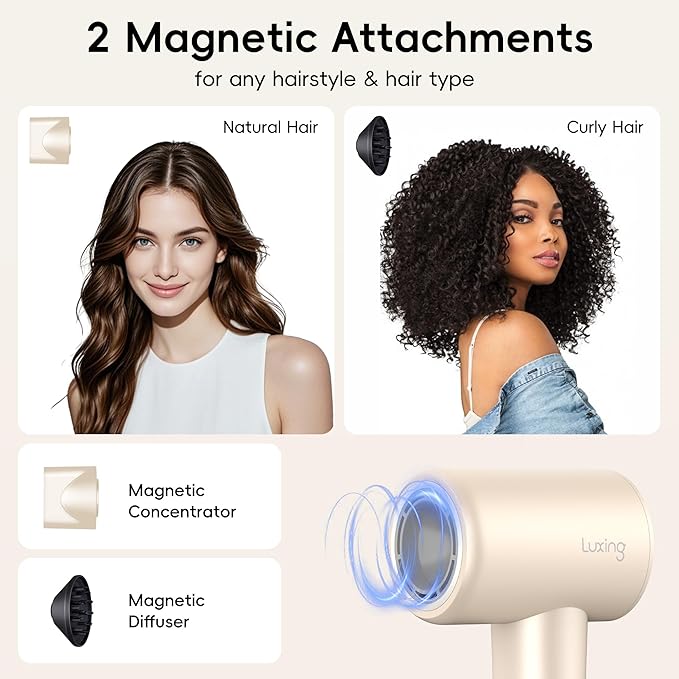 Hair Dryer, TurboLux Ionic 200 Million Negative Ions Fast Drying High Speed Hairdryer with Diffuser, Lightweight, Low Noise 1500W Hair Diffuser Dryer with 110000 RPM Brushless Motor (Cream)