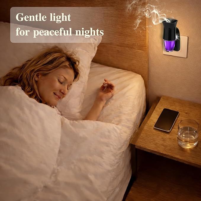 1 Pack Wall Fragrance Plug in with Night Light Compatible with Bath & Body Works Wallflowers, Plug in Aromatherapy Diffuser for Bedroom, Home Fragrance, Relaxing Atmosphere - Black