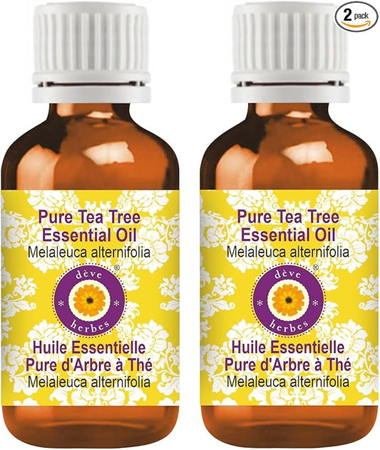 Deve Herbes Pure Tea Tree Essential Oil (Melaleuca alternifolia) Steam Distilled (Pack of Two) 100ml X 2 (6.76 oz)