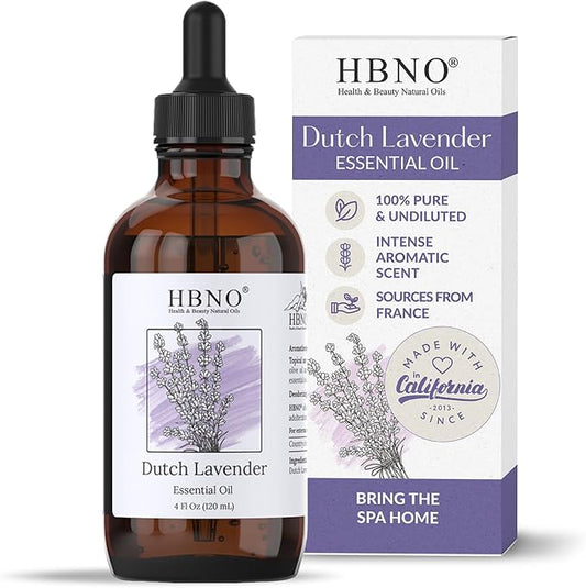 HBNO California Bottled Dutch Lavender Essential Oil 4 fl oz (120ml) - Natural Lavender Oil for Skin, Perfect for Cleaning, Aromatherapy, DIY & Diffuser