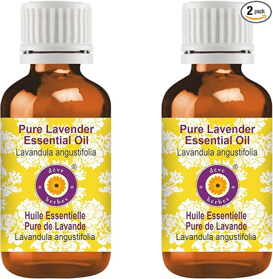 Deve Herbes Pure Lavender Essential Oil (Lavandula angustifolia) (Made in France) Steam Distilled (Pack of Two) 100ml X 2 (6.76 oz)
