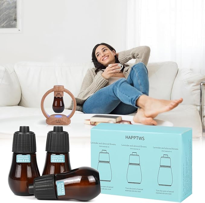 HAPPTWS 3-Pack Essential Oil Kit - Diffuser Oil Use to HAPPTWS Waterless Diffuser Almond Flower Lavender Blend Essential Oil