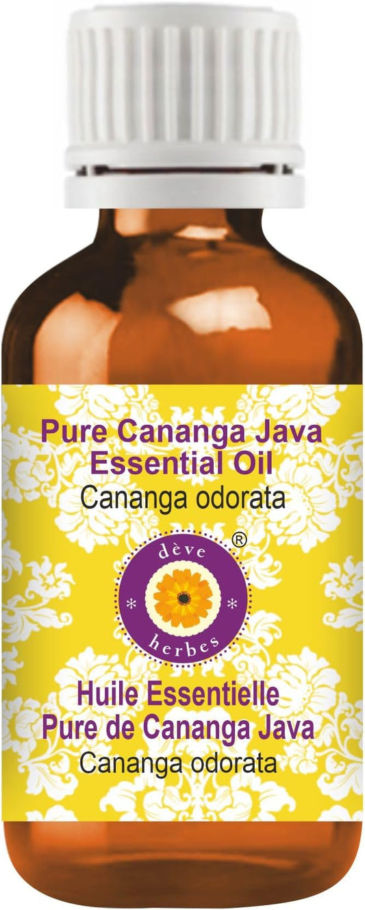 Deve Herbes Pure Cananga Java Essential Oil (Cananga odorata) Steam Distilled 30ml (1 oz)