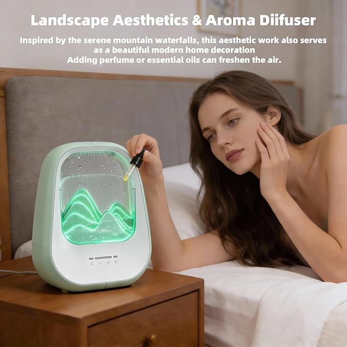 8-in-1 White Noise Sound Machine with Aroma Diffuser, Rain Sound Machine for Sleeping, Stress Relief, Waterfall Sound Machine Night Light Timer for Bedroom Office Home Decor, Green