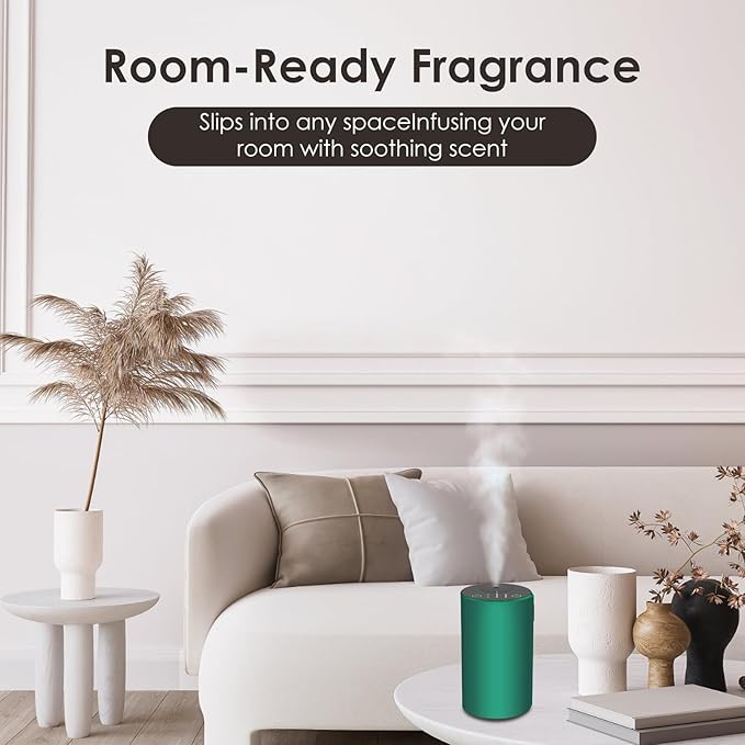 Waterless Essential Oil Diffuser, 7 Colors LED Light, Battery Powered Mini Scent Air Machine, Aromatherapy Mist Diffuser for Home Room Car Office，Black Aluminum Alloy (Green)