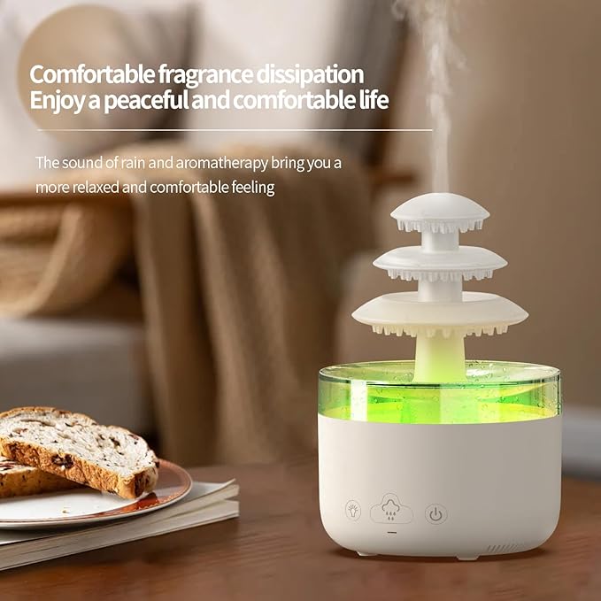 Cloud Rain Humidifier & Essential Oil Diffuser with 7-Color LED Mood Lights, White Noise Rain Sounds & Waterless Auto Shut-Off – Quiet Ultrasonic Aroma Therapy for Bedroom, Nursery, Office(500ml)