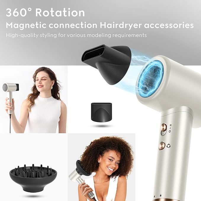 Hair Dryer, 110, 000 RPM Air-Sonic Blow Dryer with High-Speed Brushless Motor, Cool Care Dry Display & 200 Million Negative Ionic, PARWIN PRO BEAUTY 1875W Professional Hairdryer,Champagne Silver