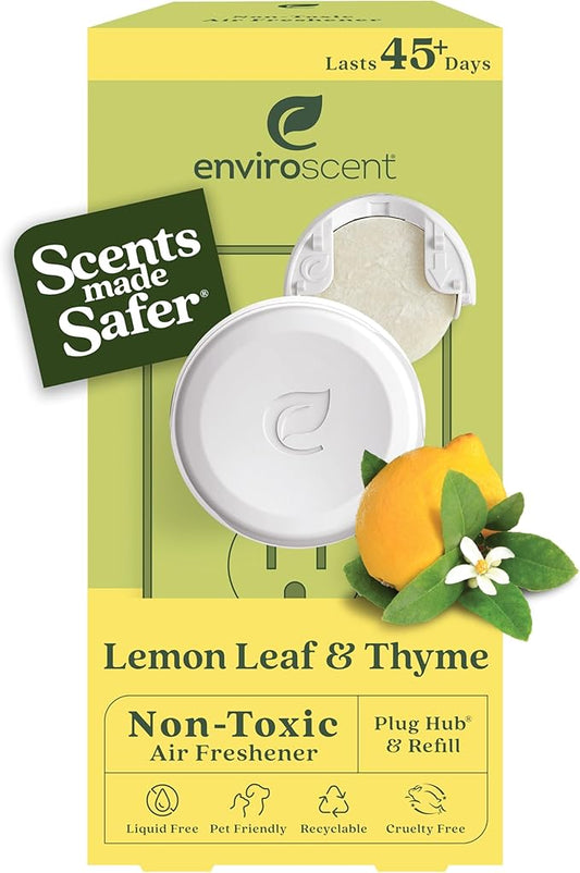 Enviroscent Non-Toxic Air Freshener Plug Hub® Warmer Refillable Kit - Refillable Plug-in Air Freshener - Home Fragrance Lasts Up to 45 Days - Mother’s Day Gift for Mom - Lemon Leaf & Thyme Scent