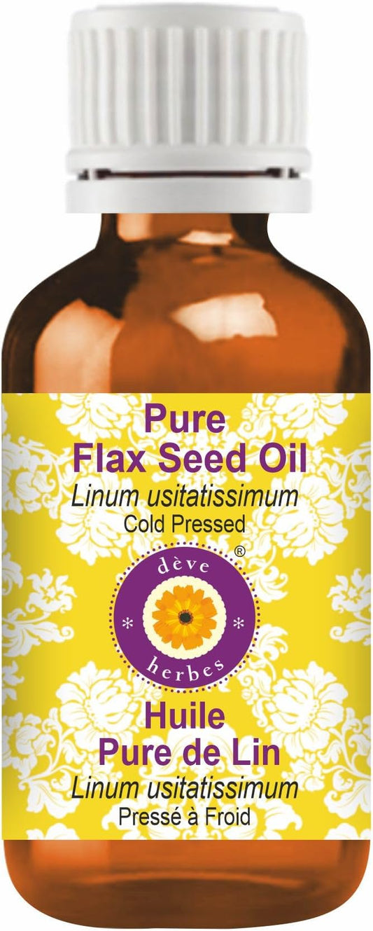 dève herbes Flax Seed Oil (Linum usitatissimum) | Cold Pressed | Pure | Natural | Undiluted | For Diluting Essential oils | For Skin & Massage | Non-Sticky | Lightweight | Men & Women | 30ml (1 oz)