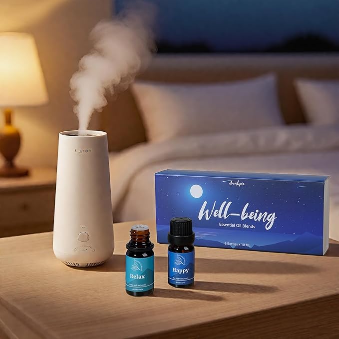 Essential Oil Blends, Aromtopia Essential Oils for Diffusers for Home, Well-being Diffuser Oil Kit- 6x10ml, Relax, Happy, Calm Mind, Sweet Dream and More, for Aromatherapy, Soap Candle Making, Massage