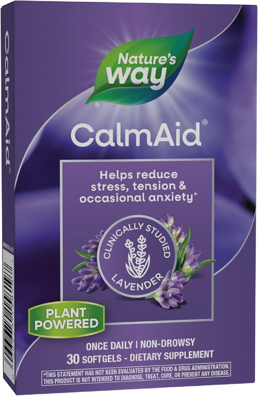 Nature's Way CalmAid Lavender Oil Supplement for Calm & Stress Support*, Clinically Studied Silexan Lavender Oil, Non-Drowsy, Daily Softgels, 30 Count