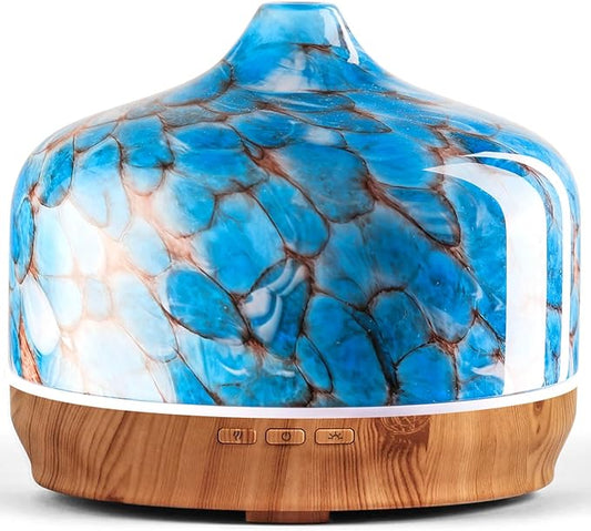 Porseme 500ml Glass Essential Oil Diffuser Aromatherapy Ultrasonic Cool Mist Humidifier 15-21 Running Hours Waterless Auto-Off Air Diffusers for Sleeping Yoga Working Spa(Light Blue)