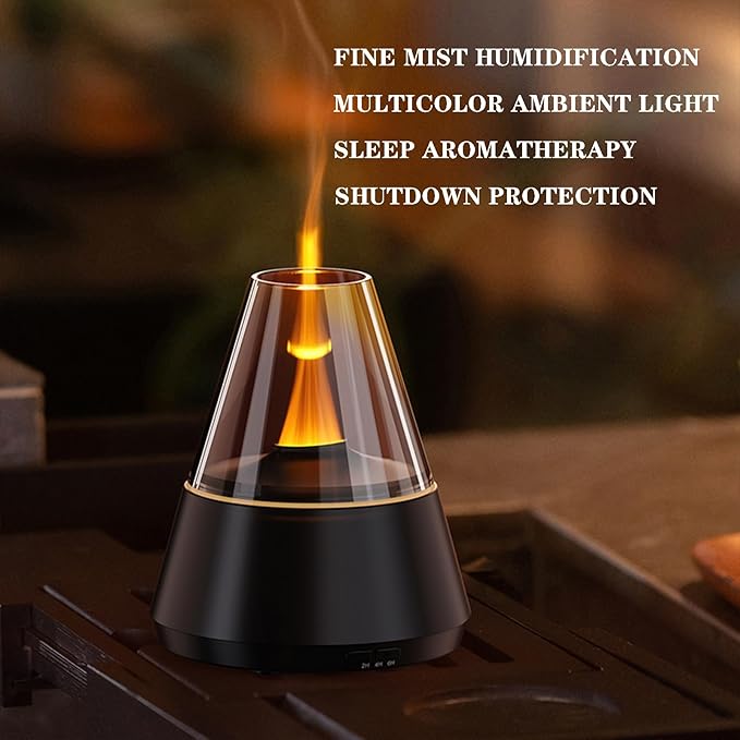 Candle Flame Essential Oil Diffuser, Aromatic air humidifier, 7-Color LED ultrasonic Aroma lamp with Timer Function, Suitable for Bedroom, Office, Yoga Room