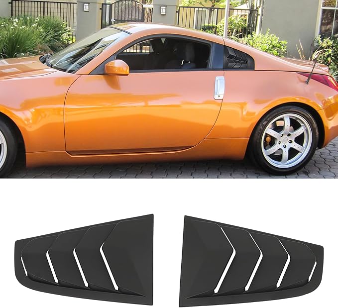 SCITOO Glossy Black Stickers Rear Window Louvers Body Kit Compatible with 2003-2008 for Nissan 350Z Racing Rear Quarter Window Louvers Splitter Chin Exterior Diffuser