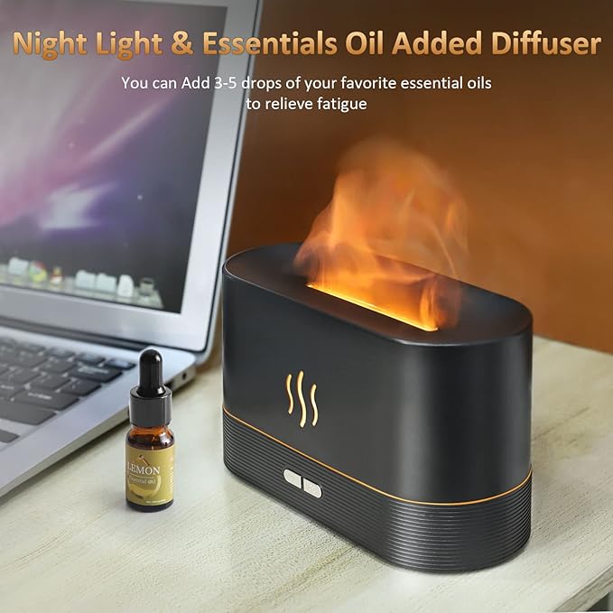 Flame Diffuser Humidifier-Auto Off 180ml Essential Oil Diffuser-2 Modes Brightness Aroma Humidifier with Fire Flame Effect for Home,Office,Spa,Gym(White)…