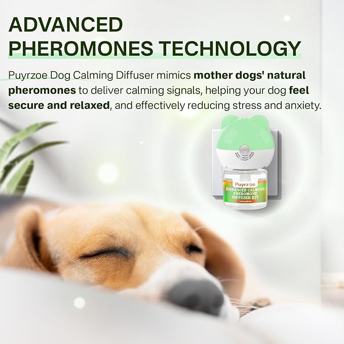 puyrzoe Dog Calming Diffuser with Timing Functions, 6-in-1 Dog Anxiety Relief Diffuser Kit, 120-Day Anxiety Relief, Stress Relaxation Pheromones Calming for All Dogs (2 Diffusers + 4 Refills)