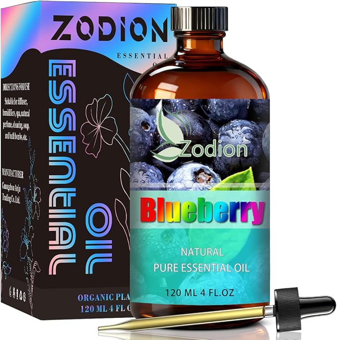 Blueberry Essential Oil, 4 fl oz (120ml) - ZODION Blueberry Fragrance Oil for Diffuser, Massage, Humidifier, DIY Candle, Soap Making, Home, Bath, Yoga