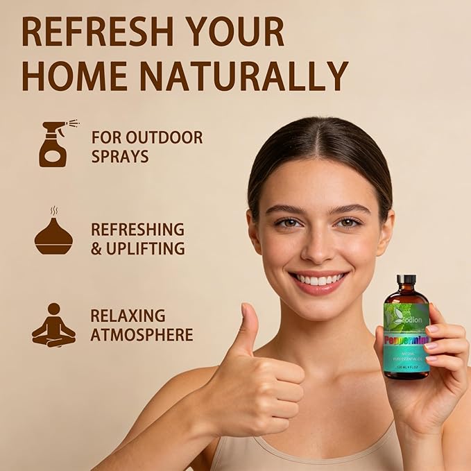 Peppermint Essential Oil, 4 fl oz (120ml) - ZODION Peppermint Fragrance Oil for Diffuser, Massage, Humidifier, DIY Candle, Soap Making, Home, Bath, Yoga