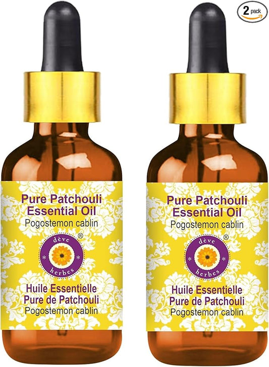 Deve Herbes Pure Patchouli Essential Oil (Pogostemon cablin) with Glass Dropper Steam Distilled (Pack of Two) 100ml X 2 (6.76 oz)