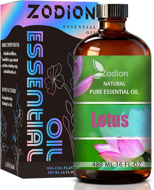 Lotus Essential Oil, 16 fl oz (480ml) - ZODION Lotus Fragrance Oil for Diffuser, Massage, Humidifier, DIY Candle, Soap Making, Home, Bath, Yoga