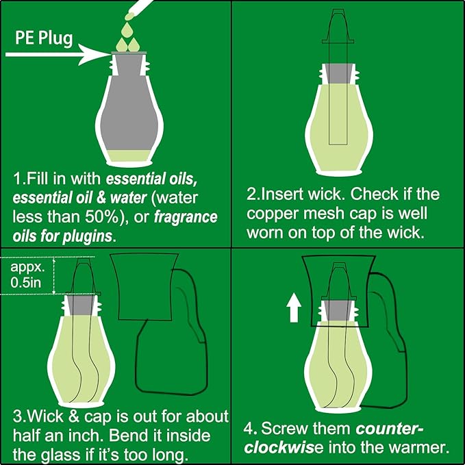 Plug in Oil Diffuser, 1 Set Blank for DIY Air Freshener Make Unique Home Scent Aromatherapy, Work with Essential Oil, EO+Water, Fragrance Refill for Plugins (White Warmer + Glass + Wick)
