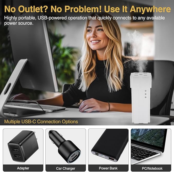 Luocute Waterless Essential Oil Diffuser, 20ML Low Noise Anti Leakage Intelligent Mode Dual Fluid Cold Mist Essential Oil Diffuser, Suitable for Car Bedroom Office (Silver)