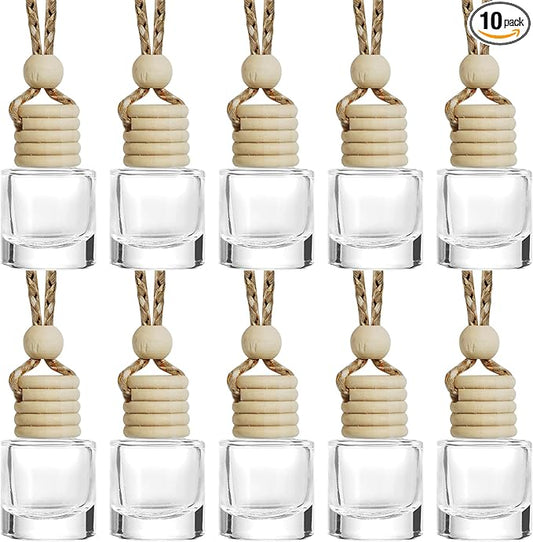 ESEWALAS 10Pcs Hanging Car Air Freshener,8ml Car Hanging Diffuser,Empty Glass Perfume Bottles Oil Diffuser Perfume Aromatherapy Pendant Bottle,Air Freshener Diffuser Bottle Pendant