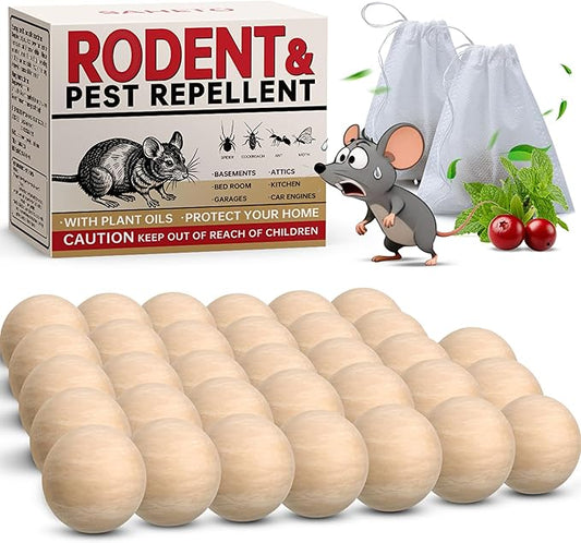 Mouse Repellent 34 Balls, Peppermint Rodent Repellent for Indoor & Outdoor Use, Long-Lasting Safe Mice Deterrent, Natural Effective Moth Balls for Rodent Control for Home, Car & Garden