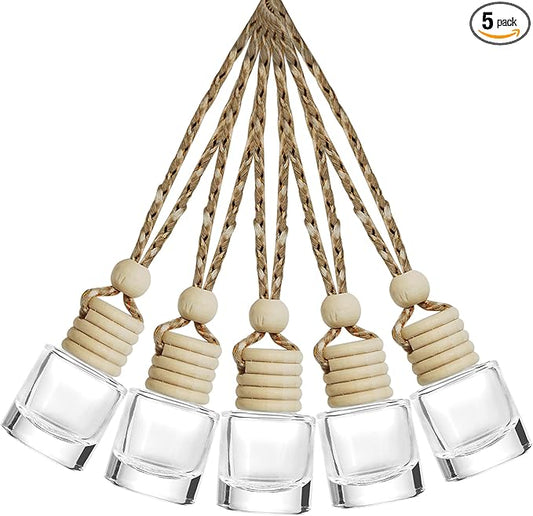 ESEWALAS 5PCs Hanging Car Air Freshener, Empty Glass Perfume Bottlespendant Bottle, Air Freshener Pendant