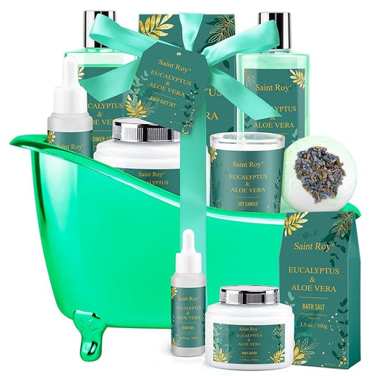 Mother day Spa Gift Basket, bath and body Basket, Christmas Gifts for Women Her him, Bath Baskets for Women, 8 pcs Eucalyptus Aloe Spa shower gift, Birthday Gifts bath kit, Self Care Bath Gift Set