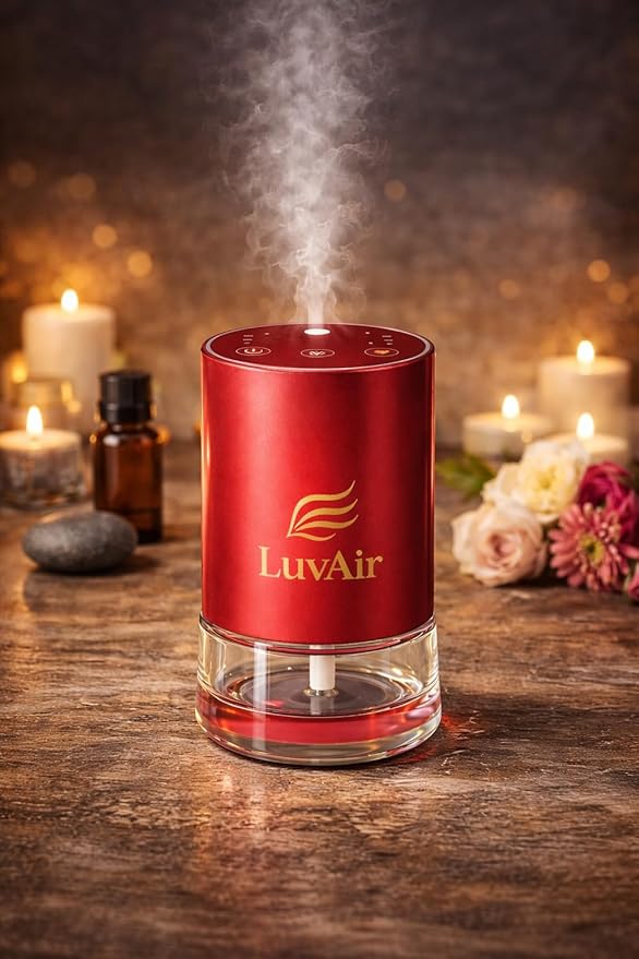 LuvAir Waterless Home Diffuser – Rechargeable Cordless Aromatherapy Machine for Large Rooms, Adjustable Mist, Essential Oil Diffuser for Home & Office (Red)