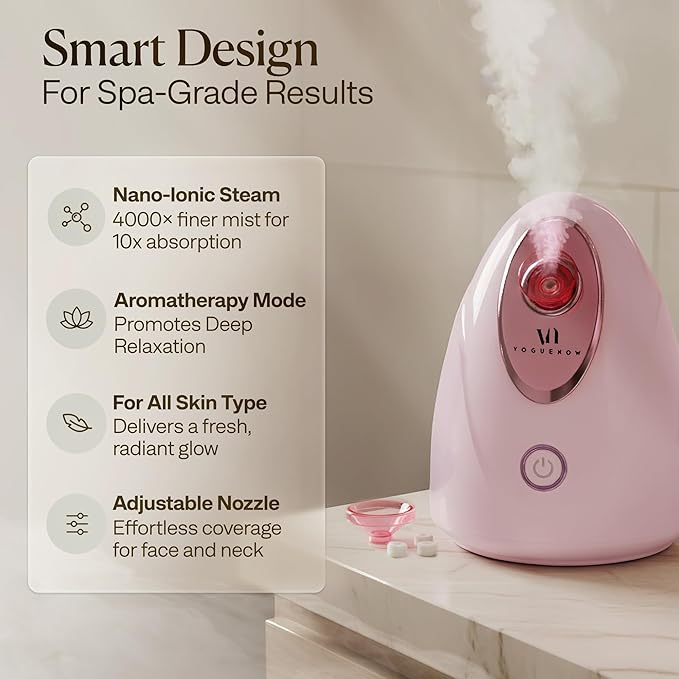VogueNow Facial Steamer Spa Kit with Complimentary 15 Skin Care Tools | Face Steamer for Facial Deep Cleaning with Humidifier Mode | Self Care Gifts for Women, Spa Gifts, Mothers Day Gifts for Mom