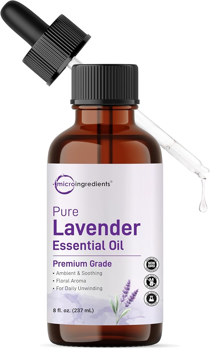 Micro Ingredients Pure Lavender Essential Oil, 8 fl oz | Premium Grade Liquid Drops | DIY for Natural Aromatherapy, Soap, Lotion, Diffuser, Candles, Body & Scalp Massages | Soothing Floral Aroma