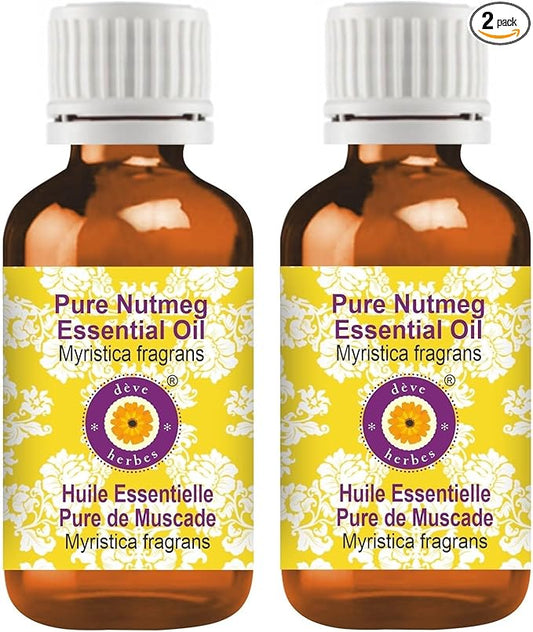 Deve Herbes Pure Nutmeg Essential Oil (Myristica fragrans) Steam Distilled (Pack of Two) 100ml X 2 (6.76 oz)