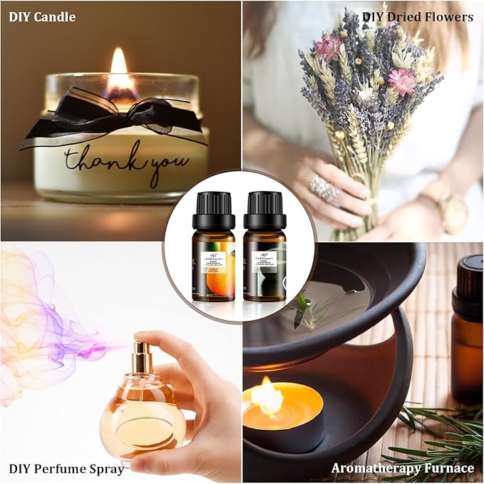 Refresh Essential Oils Set, 6x10ml Fragrance Oils Kit for Diffuser, Humidifier, Aromatherapy, Air Purifier - Orange, Breathe Easy, Citronella, Jasmine & Camellia, Lemon, Lavender