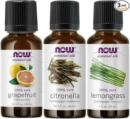 3-Pack Variety of Now Essential Oils: Summer Night Blend - Citronella, Lemongrass, Grapefruit